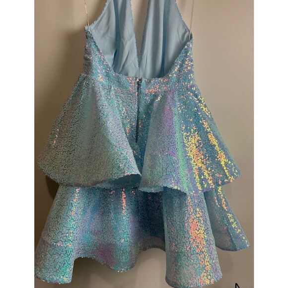Ice Blue iridescent sequin halter dress - Picture 15 of 16